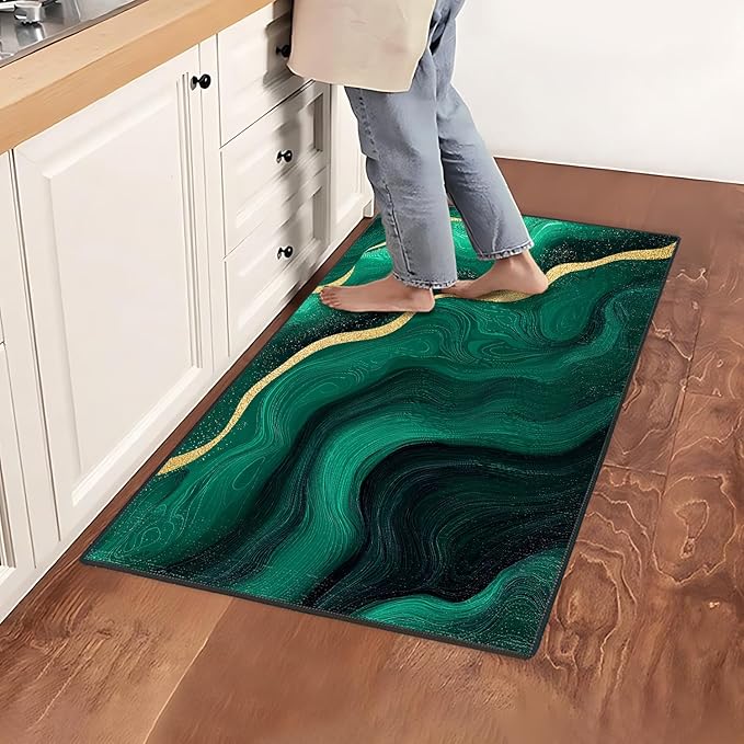 Green Marble Area Rug 2x3 ft Entry Rug Washable Boho Rugs Non Slip Low Pile Floral Door Mat Small Carpet for Bedroom, Bedside, Kids Room, Office, Dining Room