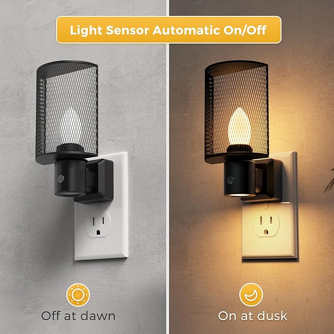 L LOHAS LED Night Light, 2 Pack Night Lights Plug into Wall, 3000K Warm White, Farmhouse Plug in Light with Dusk to Dawn Sensor, for Bedroom, Bathroom, Kitchen, Hallway