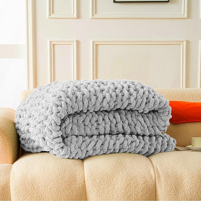 Ultra Soft Chunky Knit Throw Blanket 40x50 Hand Knitted Warm Chenille Throw Blanket, Home Decor Soft Thick Yarn Cable Knit Blanket Breathable Fleece Banket Christmas for Couch Bed Sofa Best Gift