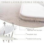 Tititex Luxury Collection Area Rug 2'x3' Soft Fur Fluffy Bedside Rug, Furry Shag Shaggy Non Slip Floor Rugs Washable 1.18' High-Pile Plush Carpet for Nursery Bedroom Living Room Decor, Brown Grey