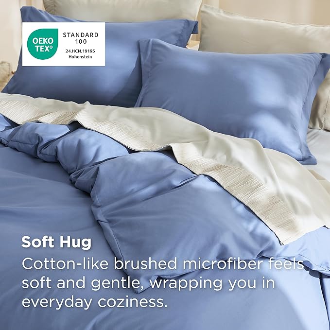 Bedsure Duvet Cover Queen Size - Soft Double Brushed Bedding Set for Kids & Adults, Zipper Closure, 3 Pieces, Includes 1 Duvet Cover (90"x90") & 2 Pillow Shams, NO Comforter, Slate Blue
