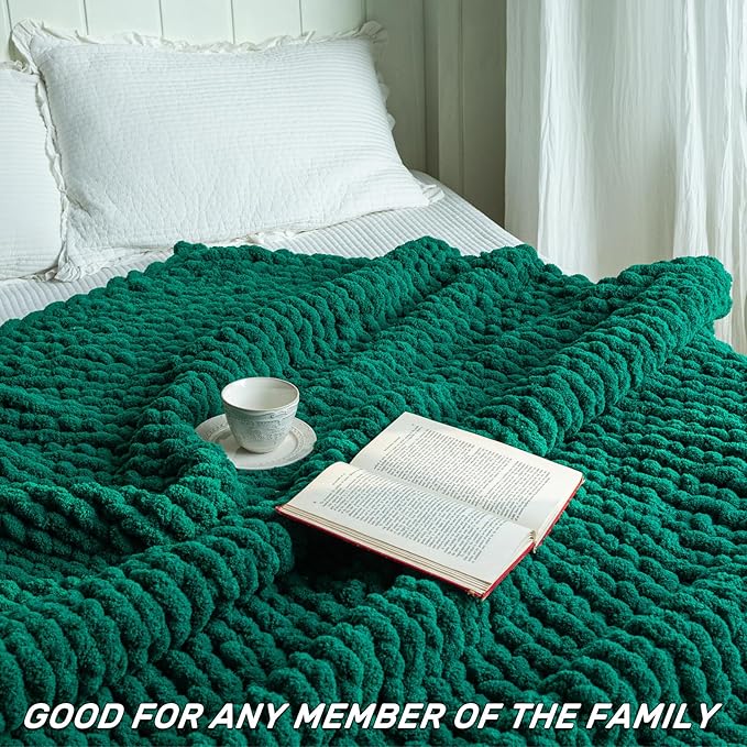 Chunky Knit Blanket - Luxury Soft Cozy 50 * 60 Throw Blanket,100% Woven Blanket Rope Knot Throw Blanket for Couch, Sofa, Home Decor, Gift - Machine Washable (Blackish Green, 50 * 60)