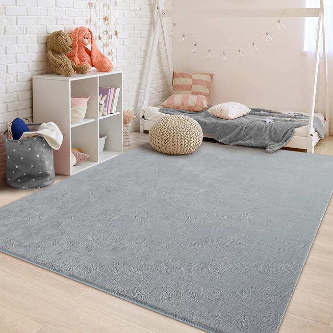 Przemy Washable Grey Rugs for Living Room Bedroom, 5x7 Feet Super Soft Memory Foam Rug Indoor Carpet for Kids Room Boys Girls Dorm Bedside Nursery Decor Mat