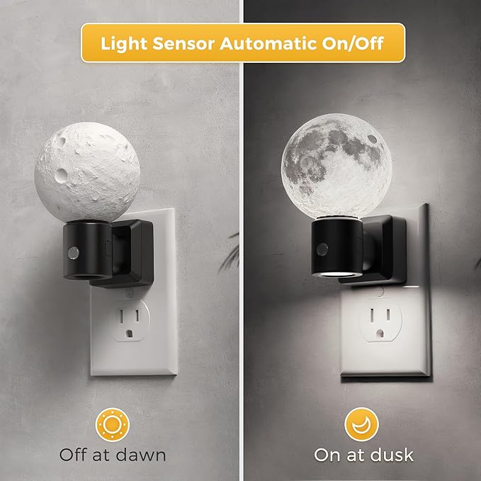 L LOHAS LED Night Lights Plug Into Wall, Plug in Night Light with Light Sensor, 0-100LM Brightness Adjustable, 3D Printing LED Moon Light for Bedroom Birthday Gifts