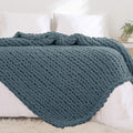 YAAPSU Chunky Knit Throw Blanket for Couch, 51"x63", 100% Hand Knitted Thick Cable Knit with Cozy Jumbo Chenille Yarn, Soft Large Rope Knot Crochet Blankets for Sofa Bed Living Room Décor, BlueSpruce