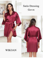 Women's Short Satin Robe Silky Bathrobes Bridal Bridesmaid Kimono Robe V-Neck Sleepwear S-XXL
