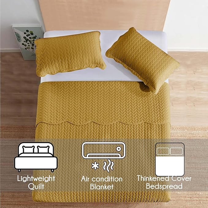 IR Imperial Rooms Twin Quilt Bedding Set (68” x 86”) - Bulk Pack of 10 Wholesale for Hotels, Guest Bedroom & Airbnbs - Lightweight Microfiber Reversible Embossed Quilts Bedspreads (Ochre)