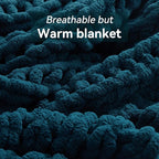 Negwoo Chunky Knit Throw Blanket, 30''*40'' Knitted Throw Chenille Yarn for Bed Couch, Handmade Peacock Blue Crochet Big Thick Blanket, Machine Washable Cute Comfy Blanket for Home Decor