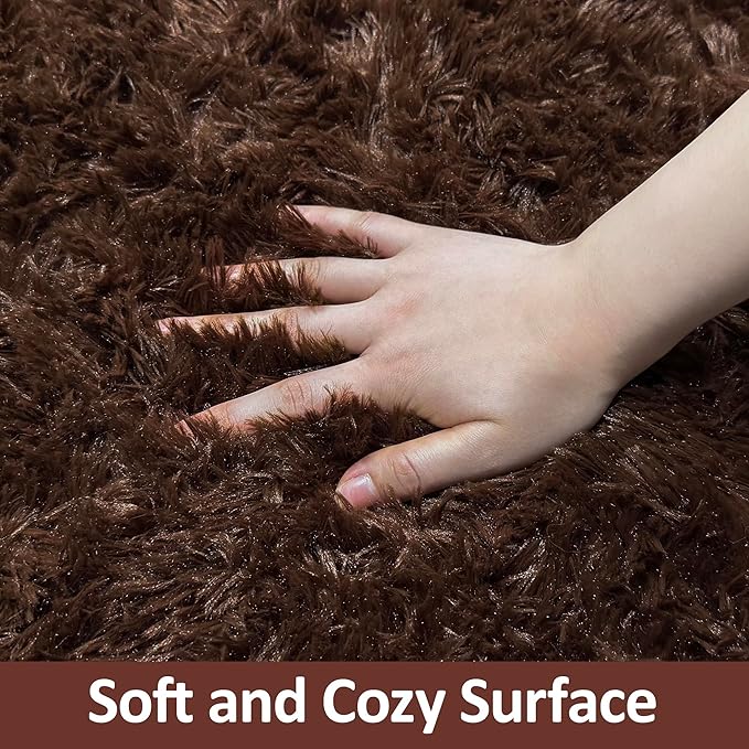 Small Fluffy Rugs for Bedroom 2x3 Brown Shaggy Area Rug Soft Plush Fuzzy Fur Throw Rug for Living Room Dorm Kids Nursery Home Decor Aesthetic Carpets