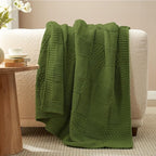 Amélie Home Knit Throw Blanket, Soft Chenille Cozy Breathable Checkered Chunky Decorative Blanket for Couch, Bed & Sofa, French-Inspired Lightweight Warm Gift for Women, Olive Green, 50"x60"