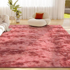 Litanika 3x5 Fluffy Shag Faux Fur Area Rug for Living Room Bedroom, Tie-Dyed Dark Red High Pile Soft Plush Shaggy Furry Bedside Playroom Dorm Carpet, Non-Slip, Non-Shedding Modern Indoor Floor Rug