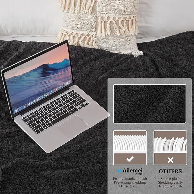 Ailemei Direct Knit Throw Blanket for Bed, Soft Thin Blankets for Sofa, Couch, Camping, Office Chair, Cozy Touch Lightweight Breathable Blanket All Season Use, Ash Black 50"x70"