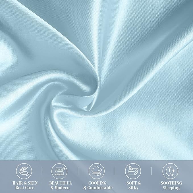 Elegant Comfort 4-Pack King Satin Pillowcase Set with Hidden Zipper Closure, Silky Smooth for Best Hair and Skin Care, Baby Blue