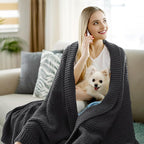 Knitted Throw Blanket 50"X60", Dark Grey Knit Throws for Bed, Super Soft Boho Chevron Blankets for Couch Sofa Chair Room Decor, Textured Decorative Farmhouse Cozy Lightweight