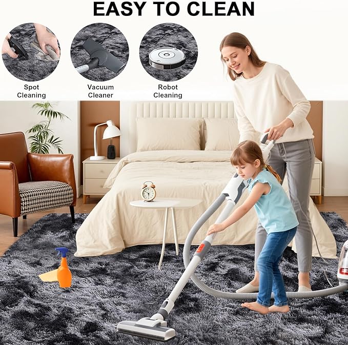 Shag Area Rugs 4x6 Feet, Tie-Dyed Plush Fuzzy Rug for Living Room, Ultra Soft Fluffy Furry Rugs for Bedroom, Indoor Floor Shag Carpet Nursery Rugs for Kids Room Home Decor, Black Grey