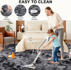 Large Shag Area Rugs 8x10, Tie-Dyed Plush Fuzzy Shaggy Rug for Living Room, Ultra Soft Fluffy Furry Rugs for Bedroom, Indoor Carpet Nursery Rugs for Kids Girls Boys Dorm Room Home Decor, Black Grey