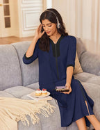 Ekouaer Women's Zipper Robe 3/4 Sleeves Housecoat Full Length Nightgown Soft Loungewear Robe with Pockets S-3XL