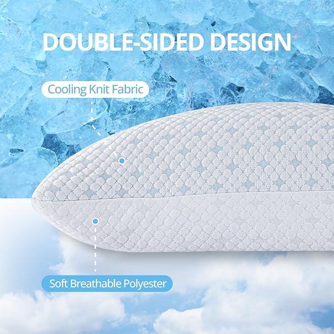 EGOHOME Cooling Shredded Memory Foam Pillows for Hot Sleepers, Adjustable Bed Pillows for Side, Back or Stomach Sleepers, Neck Pillows for Sleeping, Queen Pillow with Removable Cover(1PC)