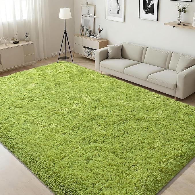 ISEAU 3x5 Area Rug for Living Room, Green Rugs for Bedroom, Kitchen, Soft Shaggy Carpets, Fluffy and Machine Washable Mats, Under Bed, On Nursery Floors Mat, Boys, Girls Room Carpet Decor