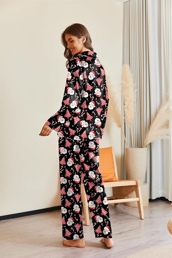Ekouaer Pajamas For Women Set Silk Pjs 2 Piece Satin Sleepwear Long Sleeve Button Down Lounge Sets With Pant