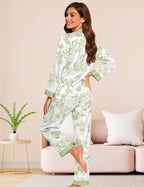 DOLOS Silk Satin Pajama Set for Women Short/Long Sleeve 2-Piece Silky Pajamas for Women Button Down Pjs Sleepwear Loungewear