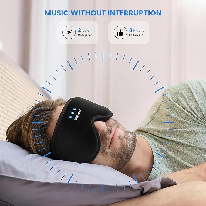 Sleep Headphones Bluetooth 5.4, 3D Sleep Mask with Ultra-Thin HD Stereo Speakers, Wireless Music Eye Mask Headphones for Side Sleepers, Travel, Relaxation
