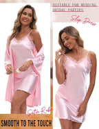 EPLAZA Bride Robe for Wedding Day Set Bridal Robes Satin Robe with Sexy Silk Lingerie for Bachelorette Party Getting Ready