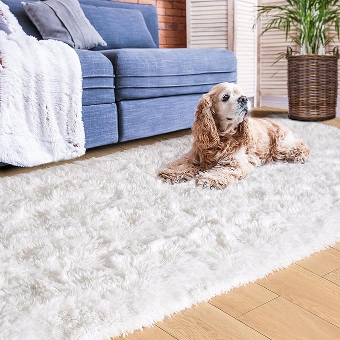 ISEAU Runner Rug for Bedroom, 2x6 Feet Shag Area Rug with Upgrade Non Slip, Fluffy Carpet Runner for Hallway, Fuzzy Soft Living Room Rugs for Kids Girls Bedroom Decor, Cream White