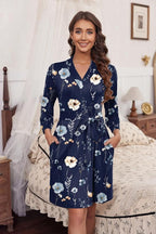 Ekouaer Women‘s Robes Lightweight 3/4 Sleeve Short Knit Bathrobe Soft Knee Length Sleepwear Robes with Pockets S-XXL