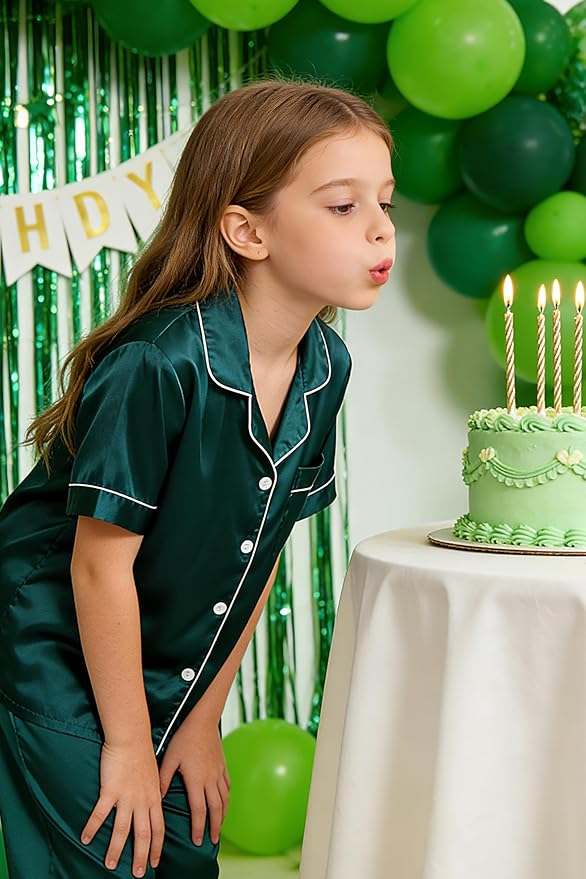 Hupohoi Unisex Girls Boys Kids Pajama Sets Button Down Satin Sleepwear Nighty 3PCS Silky Lounge Sets Nightwear