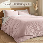Bare Home 100% Organic Cotton King Duvet Cover Set - Crisp Percale Weave - Lightweight & Breathable - Cooling Duvet Cover Set (King, Dusty Pink)