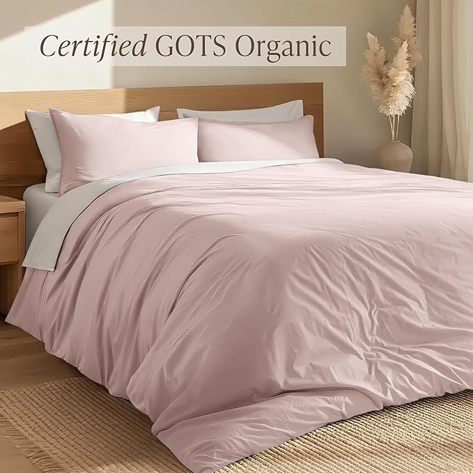 Bare Home 100% Organic Cotton King Duvet Cover Set - Crisp Percale Weave - Lightweight & Breathable - Cooling Duvet Cover Set (King, Dusty Pink)