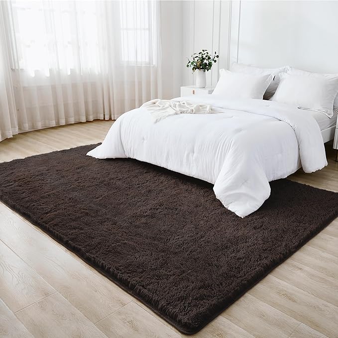 Litanika 4x6 Shag Area Rug for Living Room Bedroom, Brown High Pile Ultra Soft Plush Shaggy Furry Bedside Playroom Dorm Carpet, Non-Slip, Non-Shedding Modern Indoor Floor Rug