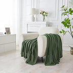 Douceur Christmas Green Throw Blanket for Bed, Soft Cozy Lightweight Stripe Pattern Knitted Throw Blanket for Sofa, Living Room Gift, 50"X60"