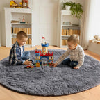 ONASAR Grey Round Area Rug 4ft, Gray Soft Bedroom Circle Throw Rugs for Kids Girls Boys Teen Dorm Room, Fluffy Plush Shaggy Carpet Mats for Nursery Living Room Playroom Home Office Decor Aesthetic
