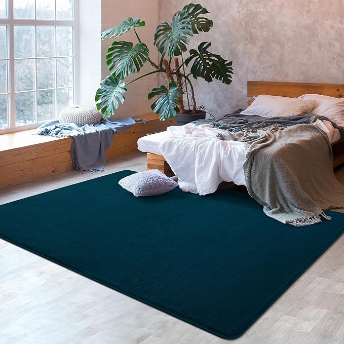 Softlife Navy Blue Area Rug for Bedroom Living Room, Solid Non-Slip 6x9 Fluffy Carpet with Soft Low Pile for Kids Boys Girls, Machine Washable Fuzzy Aethetic Rugs Home Dorm Decor
