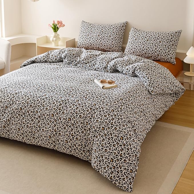 CLOTHKNOW Black Leopard Print Twin Comforter Set 3Pcs Black Brown Bedding Sets Soft Boho Cheetah Print Bedding Sets with 2 x Pillow Cases