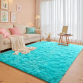 junovo Blue Washable Area Rug for Girls Bedroom Living Room, 5x8 Soft Non-Slip Fluffy Rugs, Shag Plush Memory Foam Carpet for Kids Room Baby Nursery Home Decor