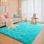 junovo 6x9 Blue Washable Area Rug for Girls Bedroom Living Room, Soft Non-Slip Fluffy Rugs, Shag Plush Memory Foam Carpet for Kids Room Baby Nursery Home Decor
