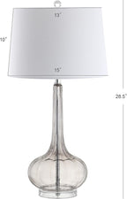 JONATHAN Y 28.5" Smoke Gray Glass Teardrop LED Table Lamp Set of 2 for Living Room Bedroom Nightstand, White Linen Shade Modern Transitional Bedside Desk Lamp (JYL1079D-SET2)