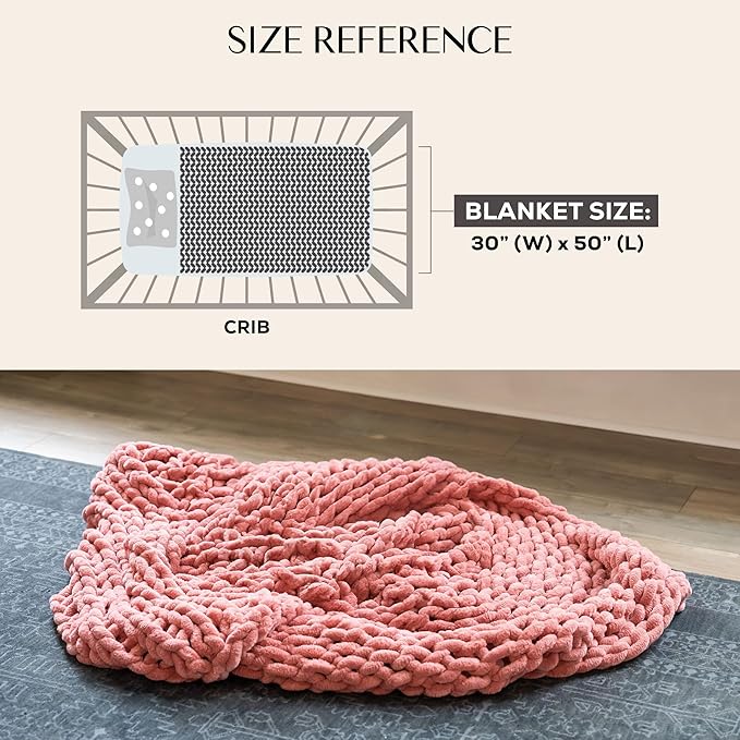 SAMIAH LUXE Chunky Knit Blanket Throw 50x30", Pink Chenille Chunky Knit Throw Blankets for Living Room Decor or Boho Decor, Personal Lap Blanket for Couch or Bed, Cable Knitted Crochet Lap Blankets