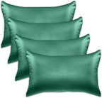 Elegant Comfort 4-Pack Cooling Viscose Satin Pillowcase Set with Hidden Zipper Closure, Silky Smooth for Hair and Skin Care-Beautiful Gift Box-4-Piece Satin Pillowcases, Standard/Queen, Hunter Green