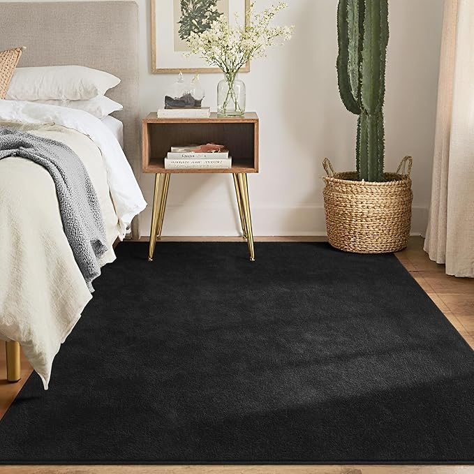 Keeko Area Rugs for Living Room Bedroom 6x9 Black, Soft Modern Large Rugs Indoor Non Slip Fluffy Rug Minimalist Low Pile Washable Carpet Rug for Kids Boys Girls Dorm Classroom Nursery Home Decor