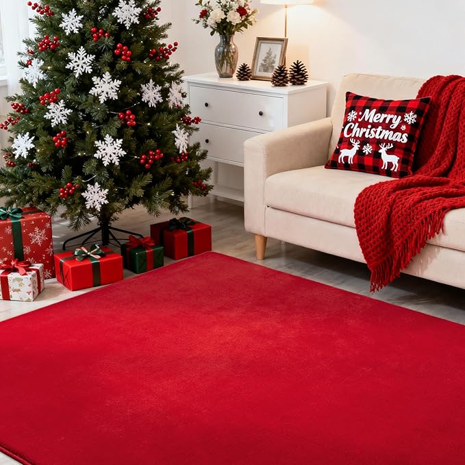 Andecor Shag Area Rug Fluffy Carpets, 5x7 Red Washable Living Room Bedroom Rugs, Soft Fuzzy Indoor Rugs for Dorm Boys Girls Kids Room Nursery Home Decorations