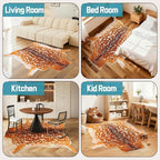 Deer Rug Faux Fur Deer Print Rug, 5.2x6.5 Feet Irregular Shaped Animal Hide Rugs, Soft Faux Cashmere Antelope Fawn Carpet for Living Room, Bedroom, Cabin, Lodge Western Home Decor
