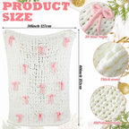 Mindsoft Pink Bow Chunky Knit Blanket Throw Large 50" X 60" 100% Handmade Cream Chenille Loop Yarn Fluffy Soft Knitted Throw Big Cozy Thick Cable Knit Crochet Blanket for Couch Sofa Bed