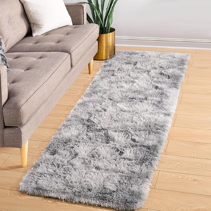 ISEAU Runner Rug for Dorm, College, Apartment, Bedroom, 2x6 Feet Shag Area Rug with Upgrade Non Slip, Light Grey Fluffy Carpet Runner for Hallway, Fuzzy Soft Rugs for Kids Boys Bedroom Decor