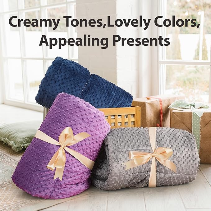 Minky Dot Weighted Blanket for Adults Queen Size 15 lbs, Soft Cozy Heavy Blanket for Stress Relief and Sleep Promotion, Warm Blanket for Autumn Winter with Glass Beads, Navy Blue 60 x 80 inches