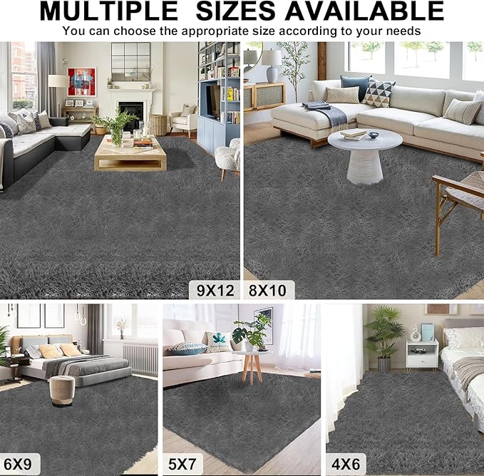 Shag Area Rugs for Living Room Grey, Soft Fluffy 4x6 Feet Fuzzy Plush Bedroom Rug, Shaggy Floor Carpets for Kids Girls Boys Room, Dorms, Nursery, Home Decor Aesthetic, Upgrade Anti-Skid