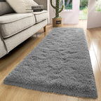 Macgace Fluffy Runner Rug, 2x6 Grey Washable Hallway Area Rugs for Bedroom Living Room Kitchen Laundry, Long Shag Rug with Non Slip Rubber Backing Fuzzy Entryway Carpet Modern Home Decor